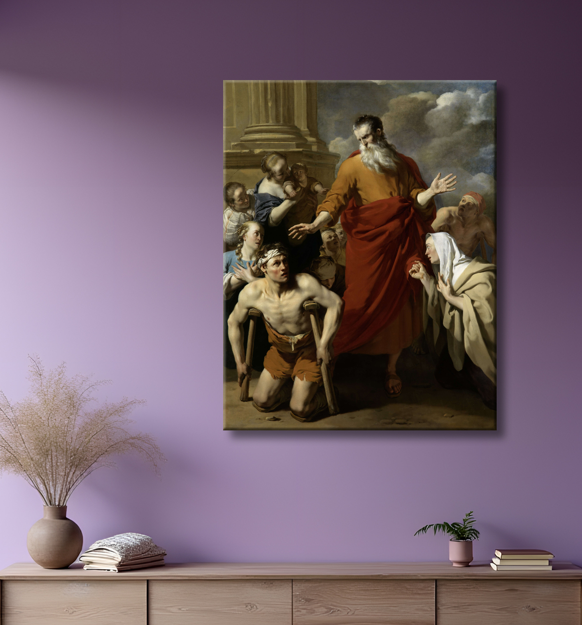 Reproduction St Paul guérissant l'infirme à Lystre de Karel du Jardin avec decor