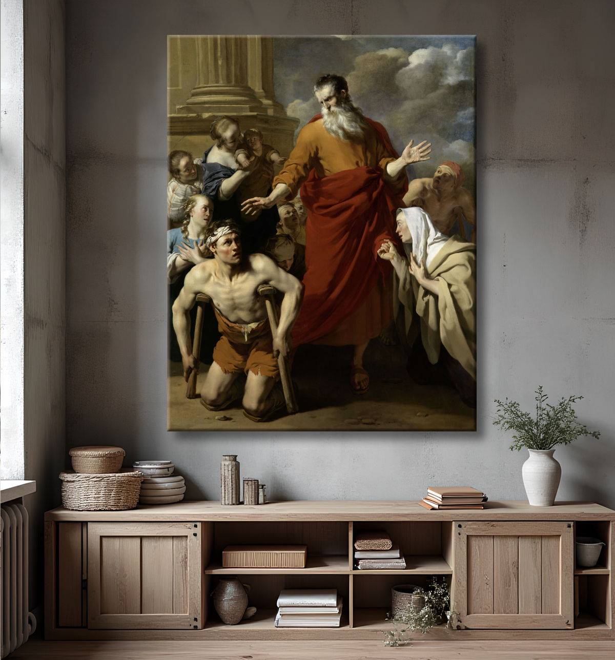 Reproduction St Paul guérissant l'infirme à Lystre de Karel du Jardin avec decor