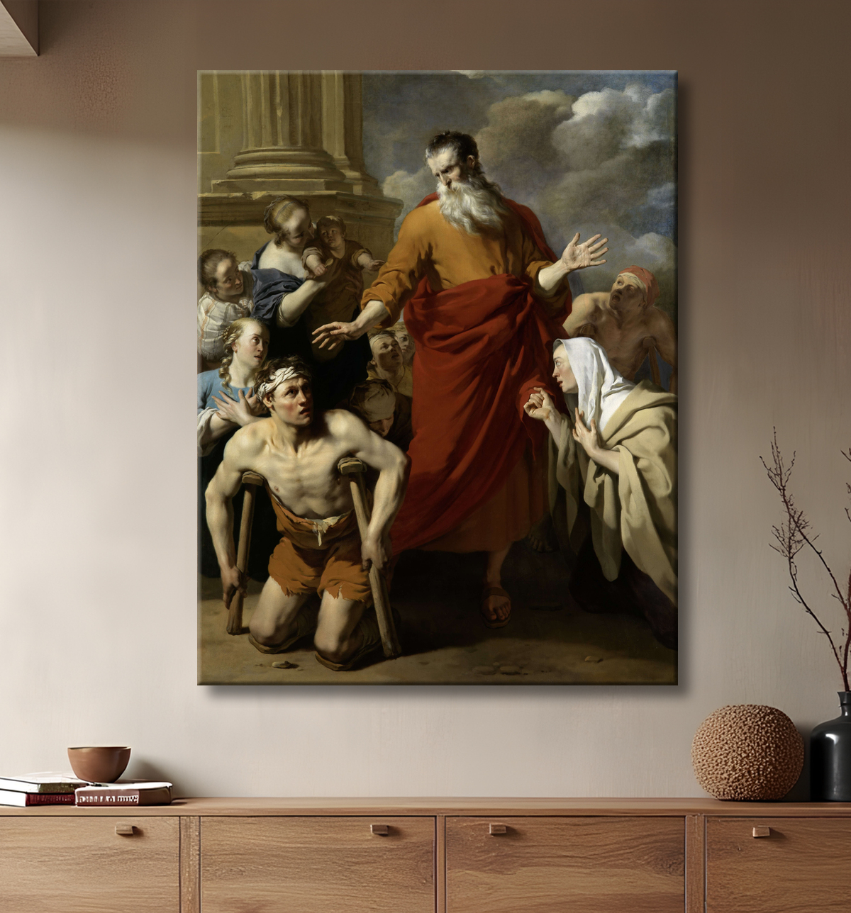 Reproduction St Paul guérissant l'infirme à Lystre de Karel du Jardin avec decor