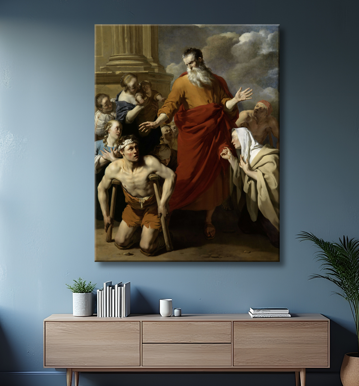 Reproduction St Paul guérissant l'infirme à Lystre de Karel du Jardin avec decor
