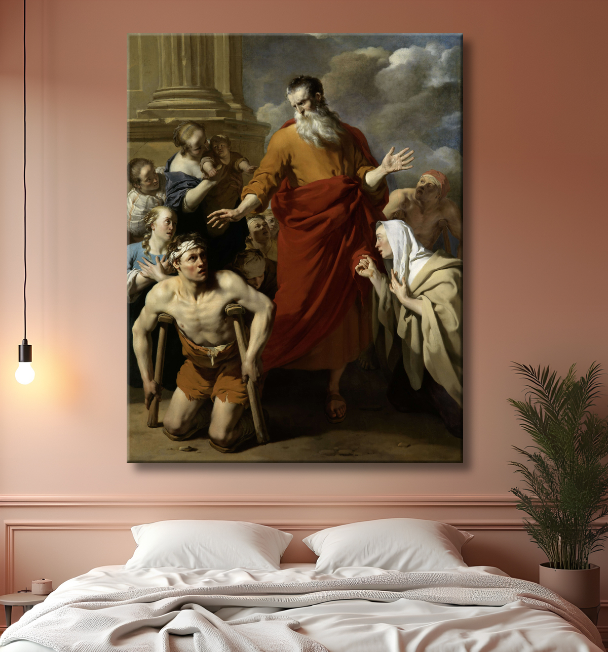 Reproduction St Paul guérissant l'infirme à Lystre de Karel du Jardin avec decor
