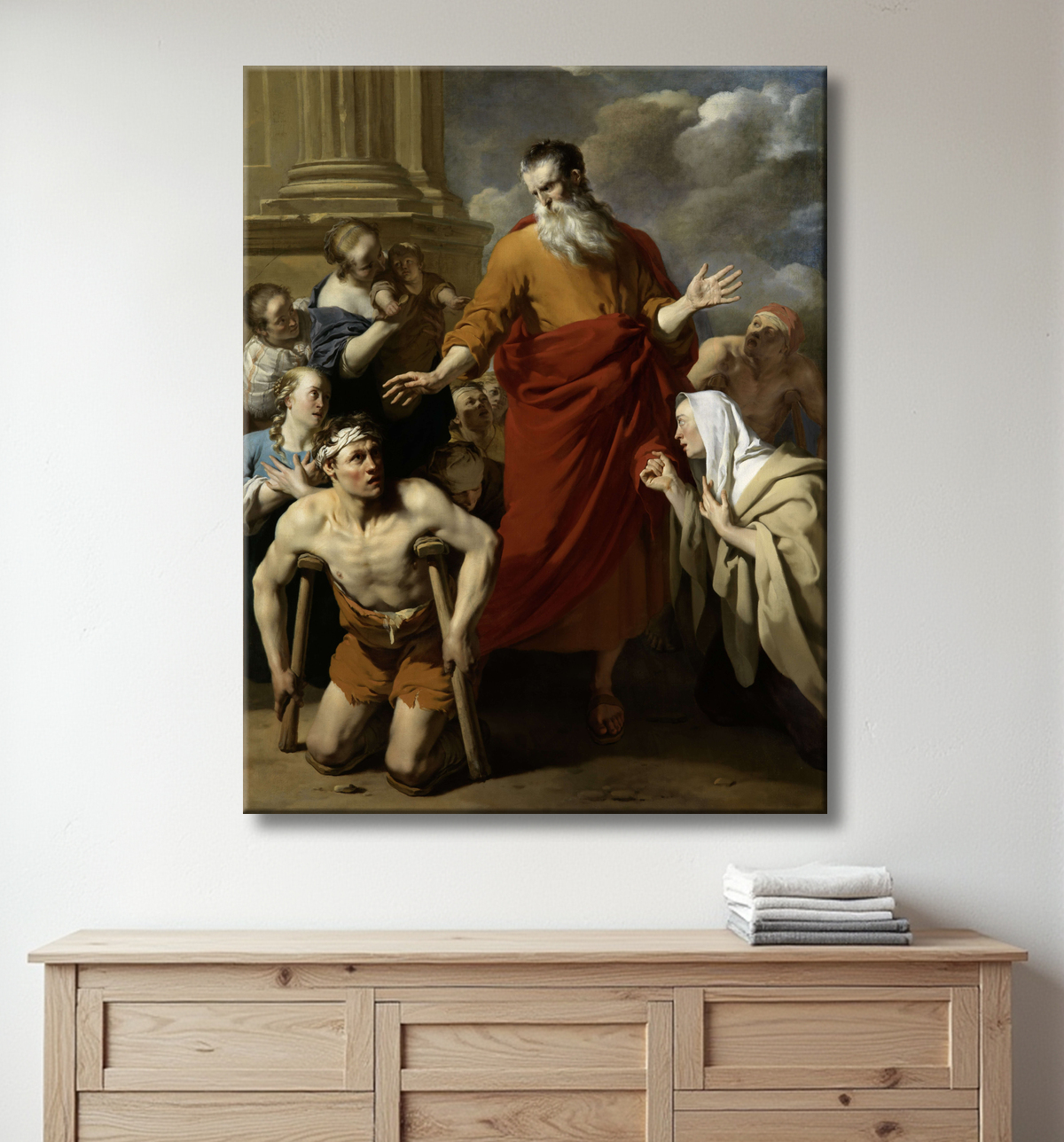 Reproduction St Paul guérissant l'infirme à Lystre de Karel du Jardin avec decor