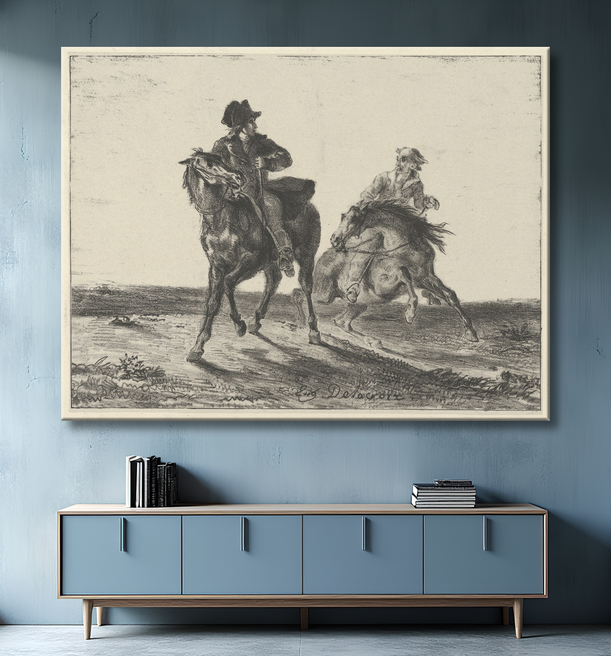 Reproduction Steenie ou Redgauntlet poursuivi par un gobelin à cheval de Eugène Delacroix avec decor