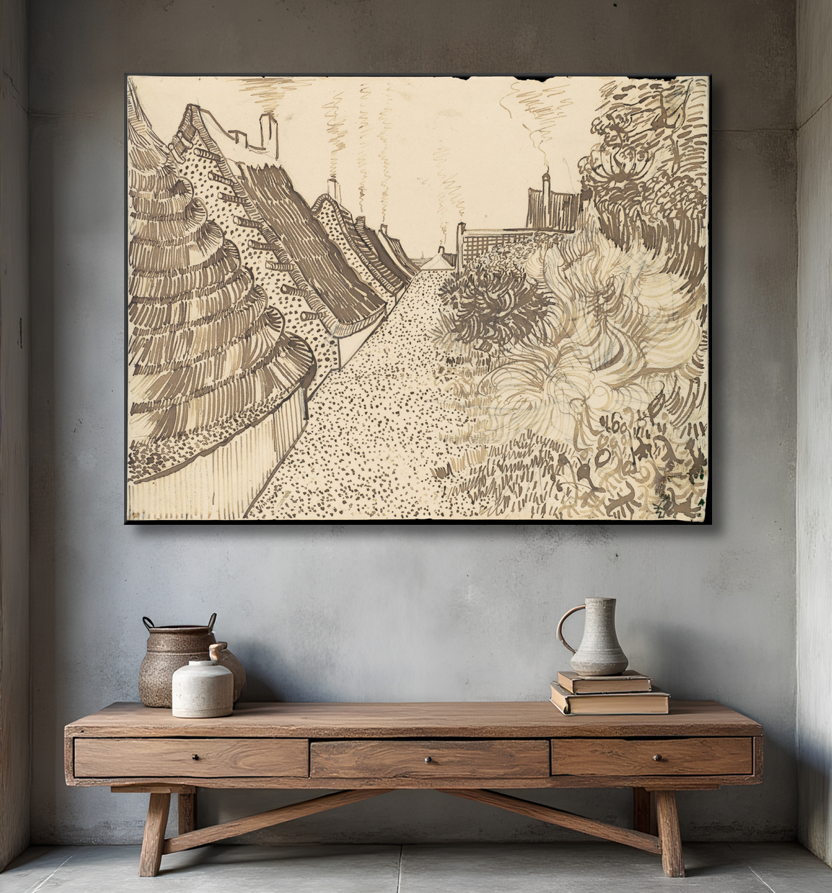 Reproduction Street in Saintes-Maries-de-la-Mer de Vincent van Gogh avec decor