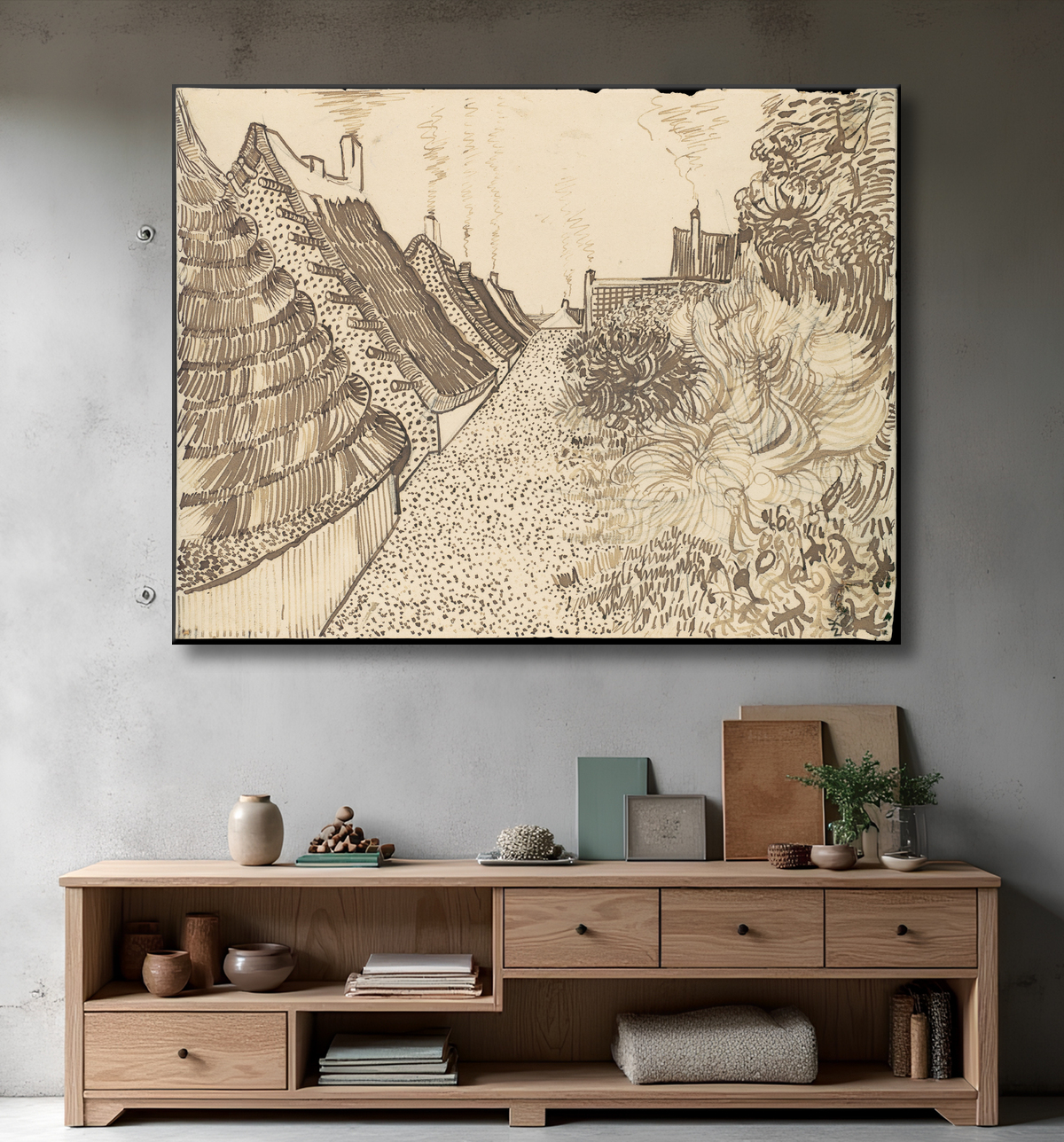 Reproduction Street in Saintes-Maries-de-la-Mer de Vincent van Gogh avec decor
