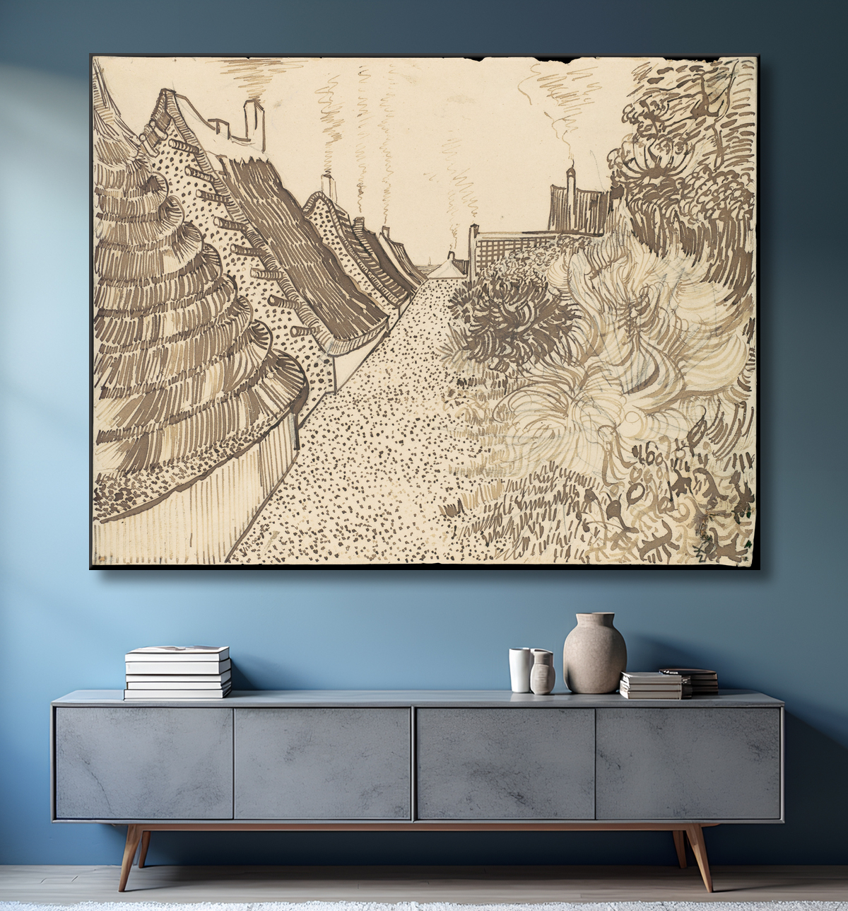 Reproduction Street in Saintes-Maries-de-la-Mer de Vincent van Gogh avec decor