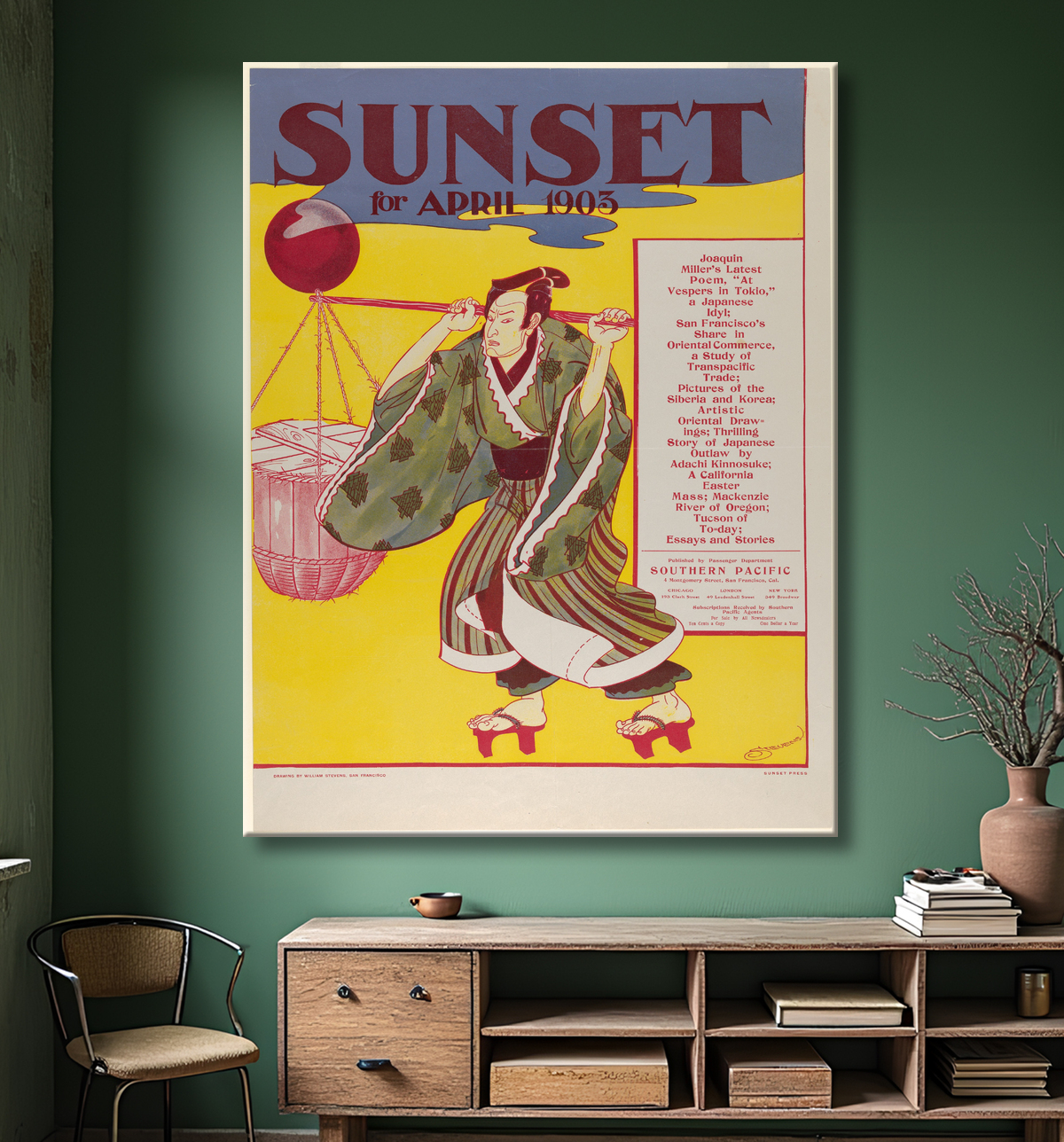 Reproduction Sunset Magazine : avril de William Stevens avec decor