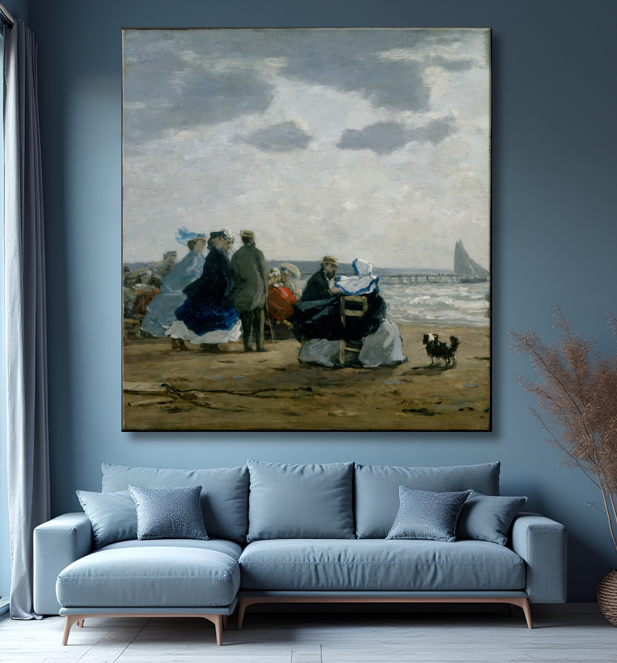 Reproduction Sur la plage, Dieppe de Eugène Boudin avec decor