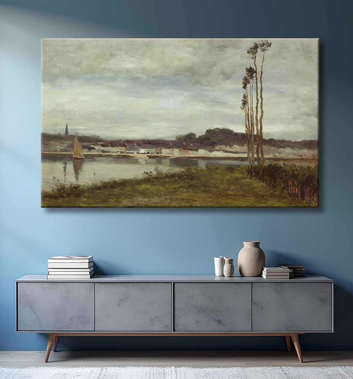 Reproduction Sur la Seine de Homer Dodge Martin avec decor