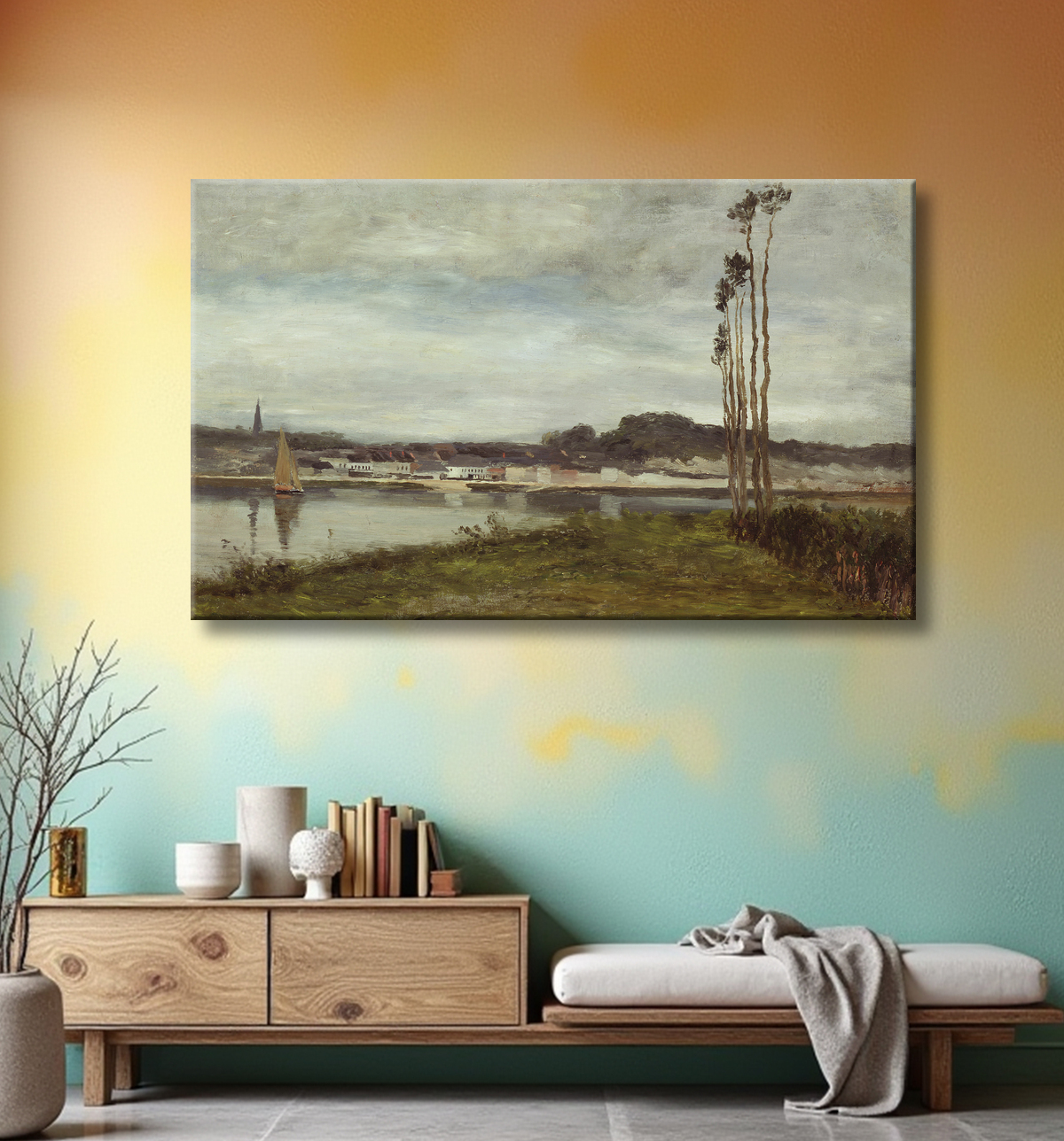 Reproduction Sur la Seine de Homer Dodge Martin avec decor