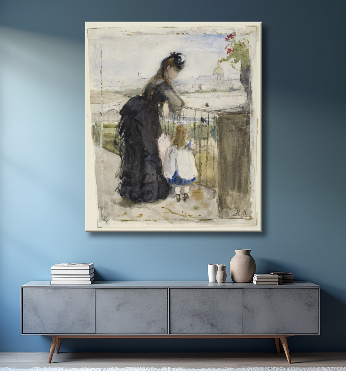 Reproduction Sur le balcon de Berthe Morisot avec decor