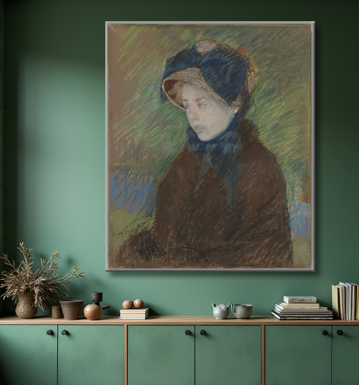 Reproduction Susan dans un chapeau de paille de Mary Cassatt avec decor