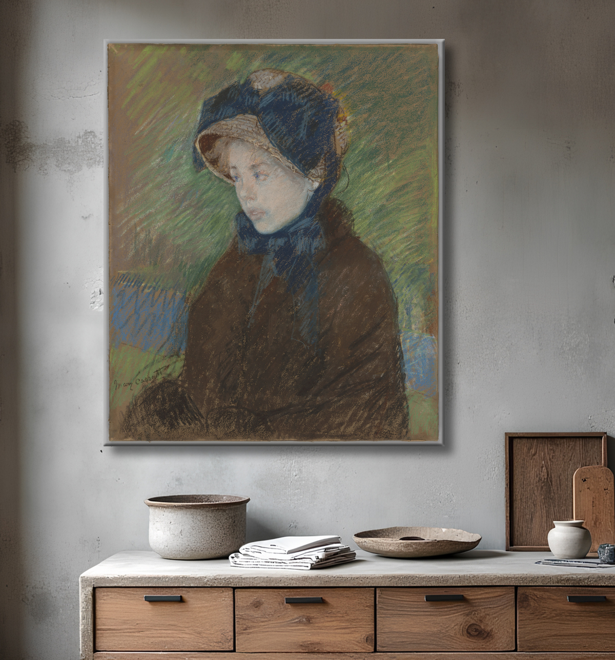 Reproduction Susan dans un chapeau de paille de Mary Cassatt avec decor