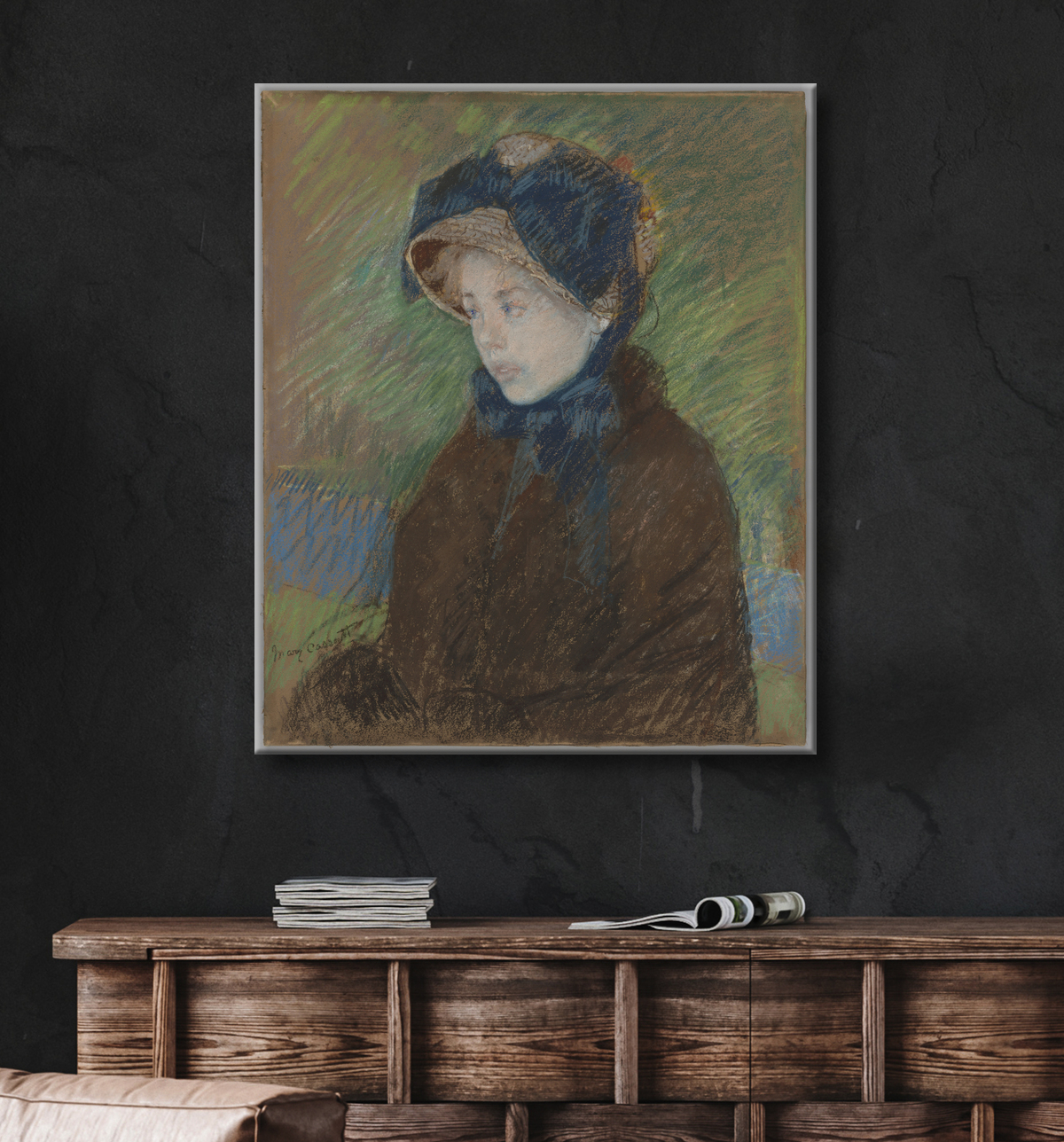 Reproduction Susan dans un chapeau de paille de Mary Cassatt avec decor
