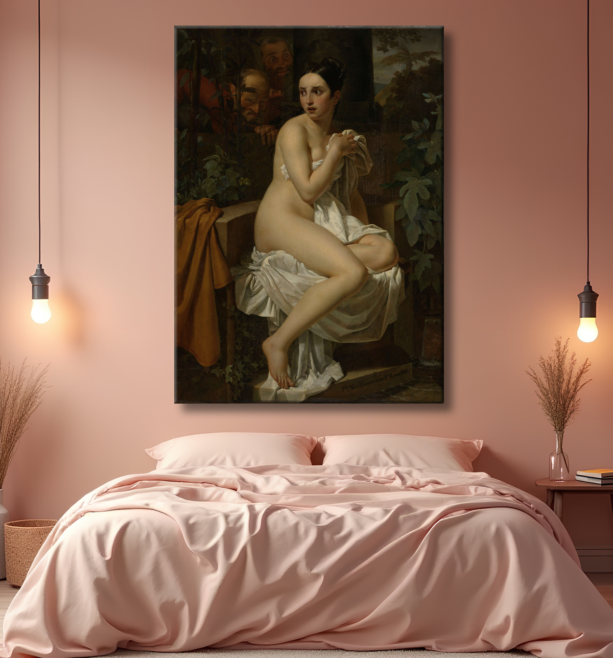 Reproduction Susanna et les Anciens de Pierre Van Hanselaere avec decor