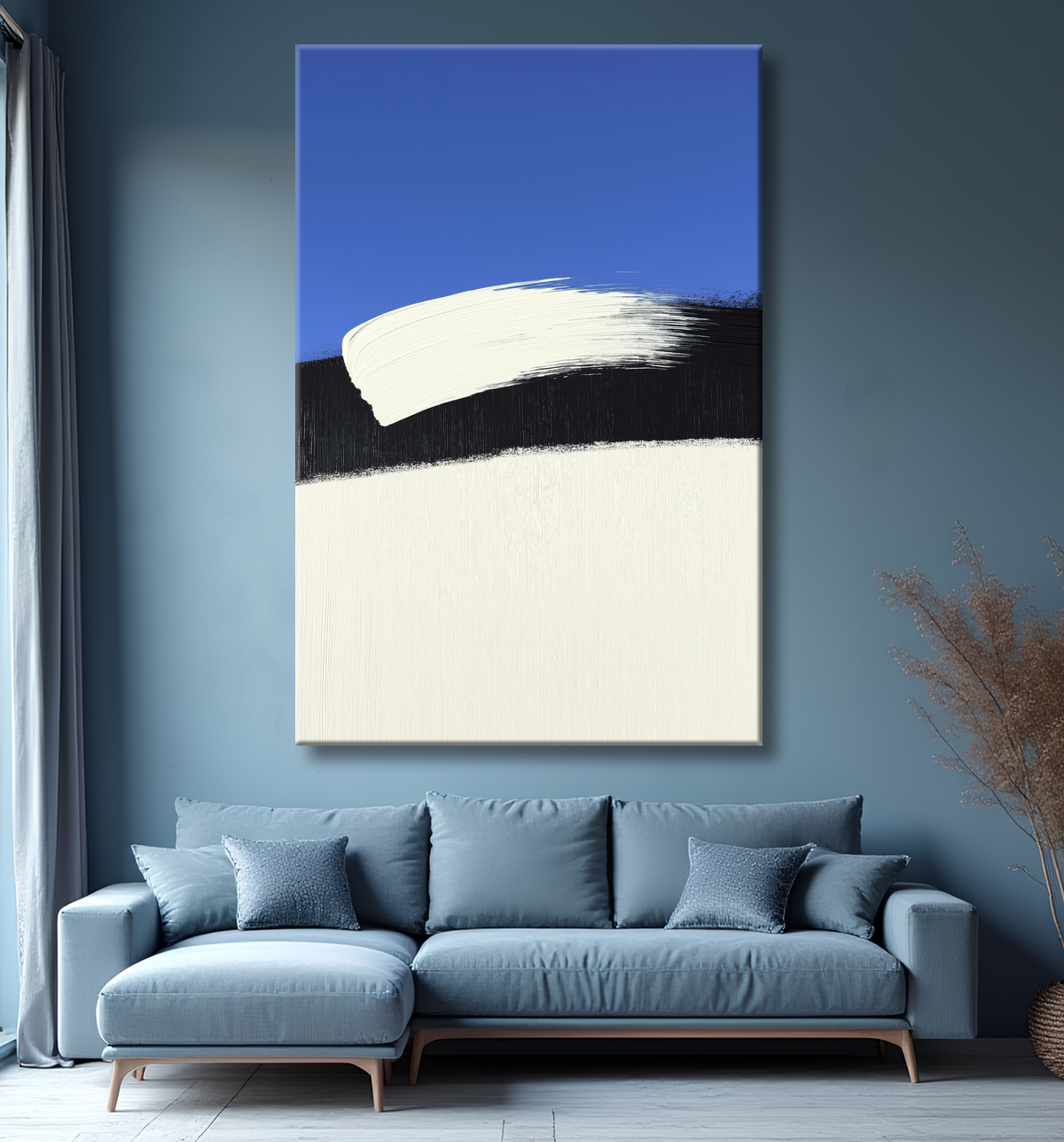 Tableau abstrait géométrique bleu en relief avec decor