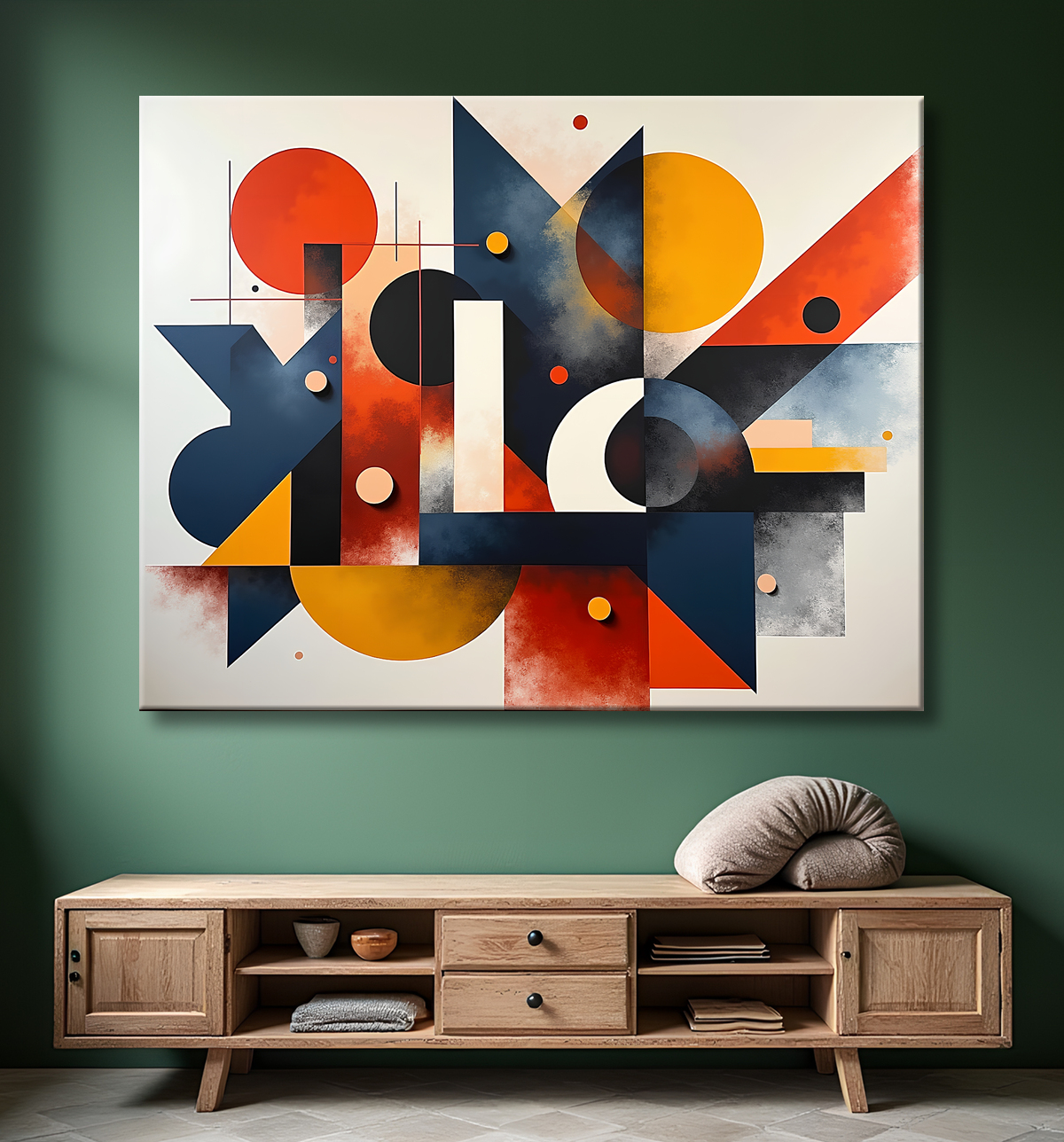 Tableau abstrait rouge anguleux avec decor