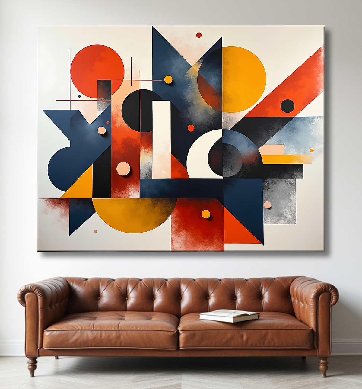 Tableau abstrait rouge anguleux avec decor
