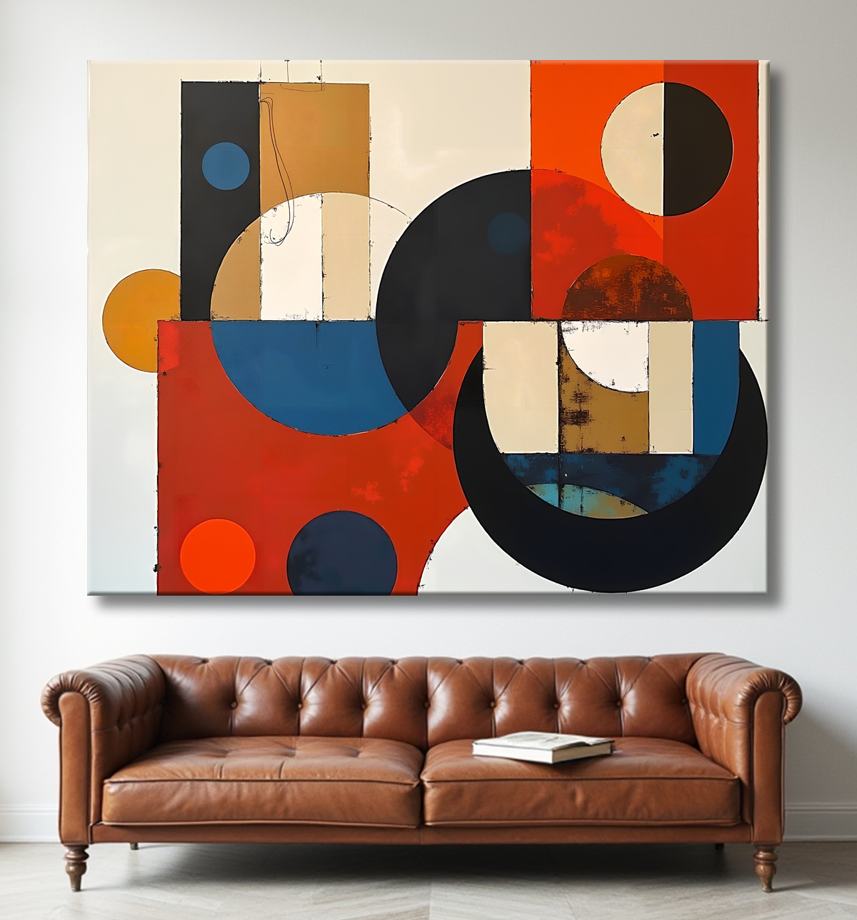 Tableau abstrait rouge anguleux avec decor