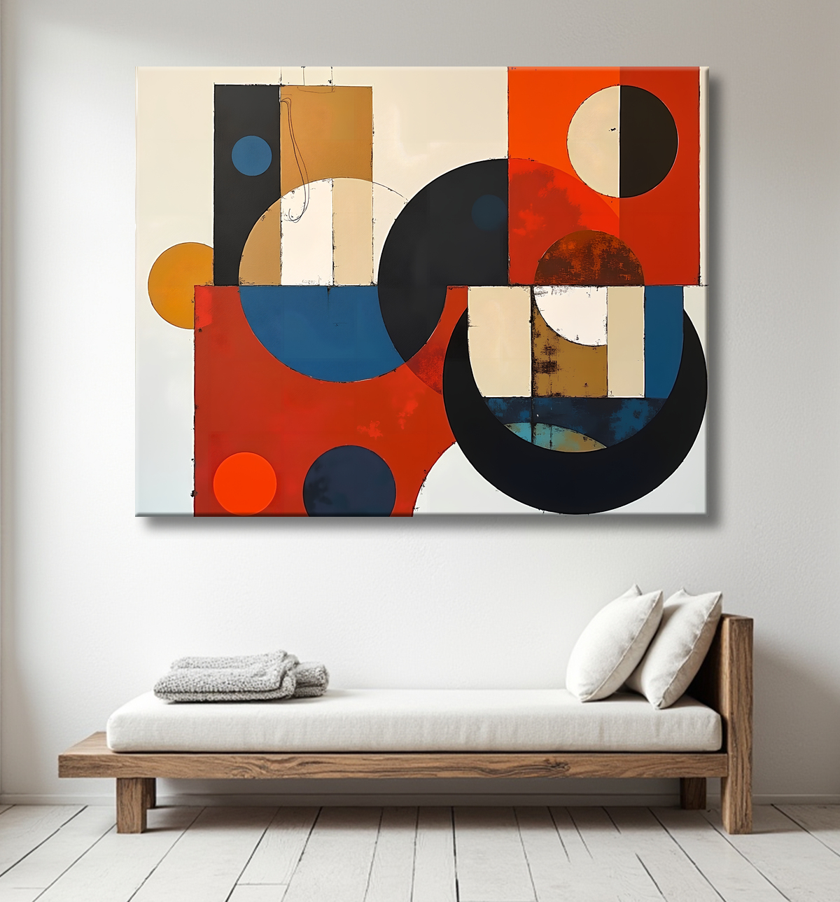 Tableau abstrait rouge anguleux avec decor