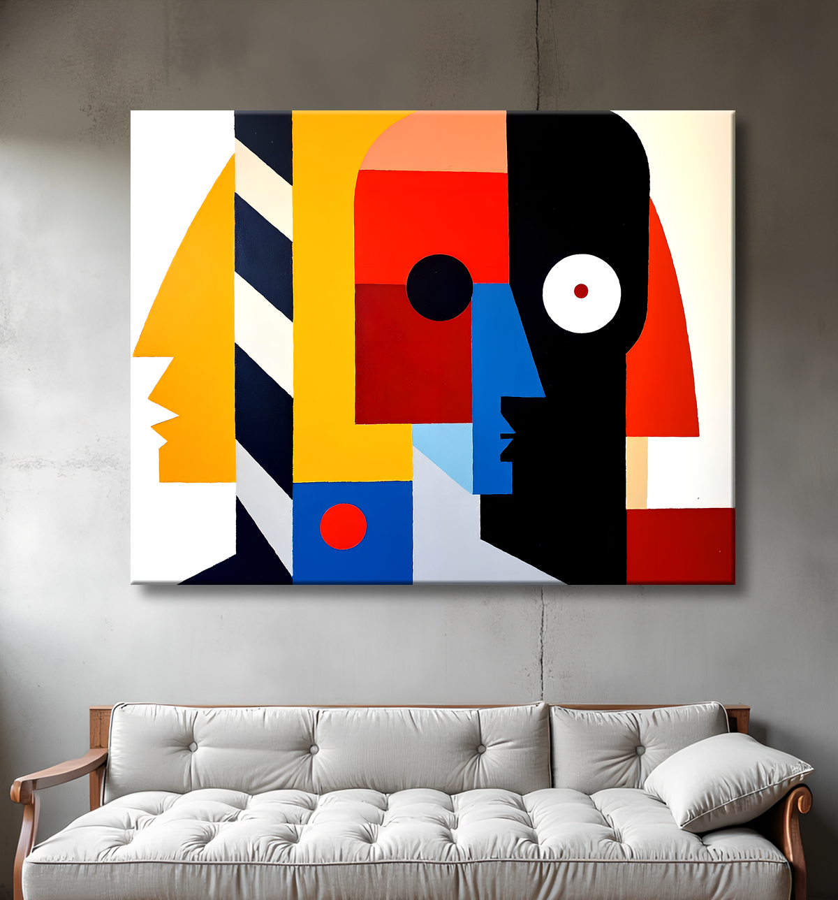 Tableau abstrait rouge anguleux avec decor