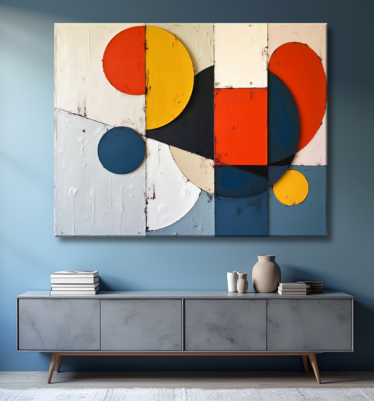 Tableau abstrait rouge anguleux avec decor