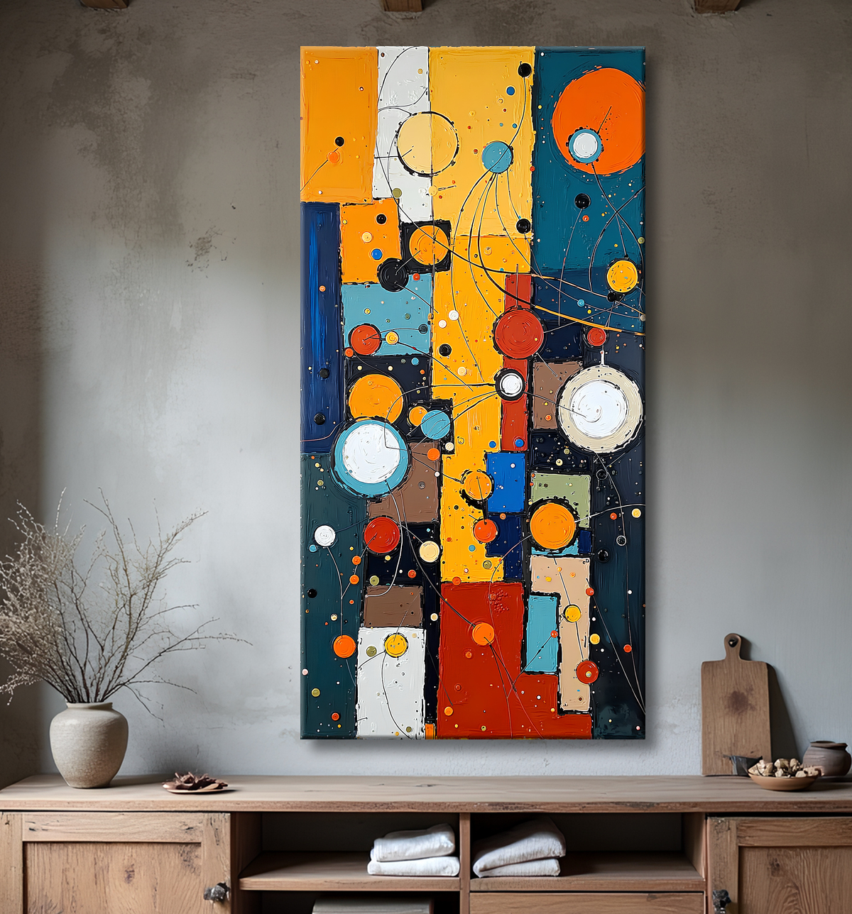 Tableau abstrait moderne et coloré Made in France avec decor