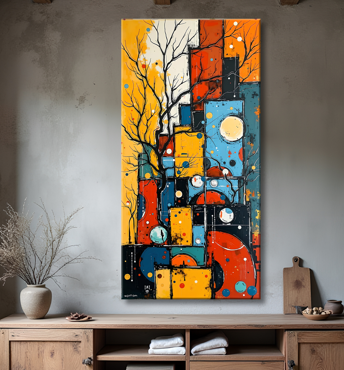 Tableau abstrait moderne et coloré Made in France avec decor