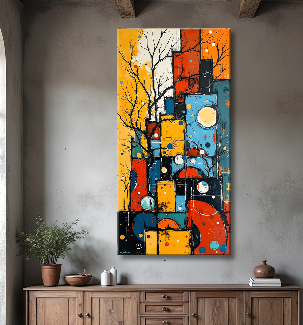 Tableau abstrait moderne et coloré Made in France avec decor