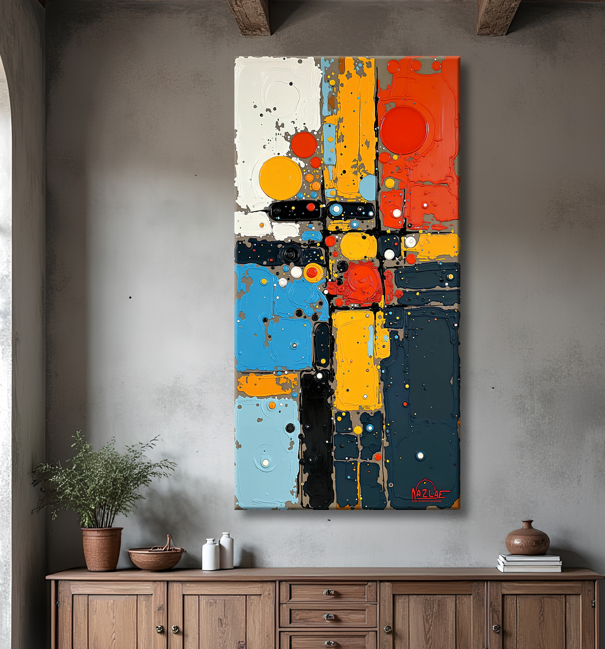 Tableau abstrait moderne et coloré Made in France avec decor