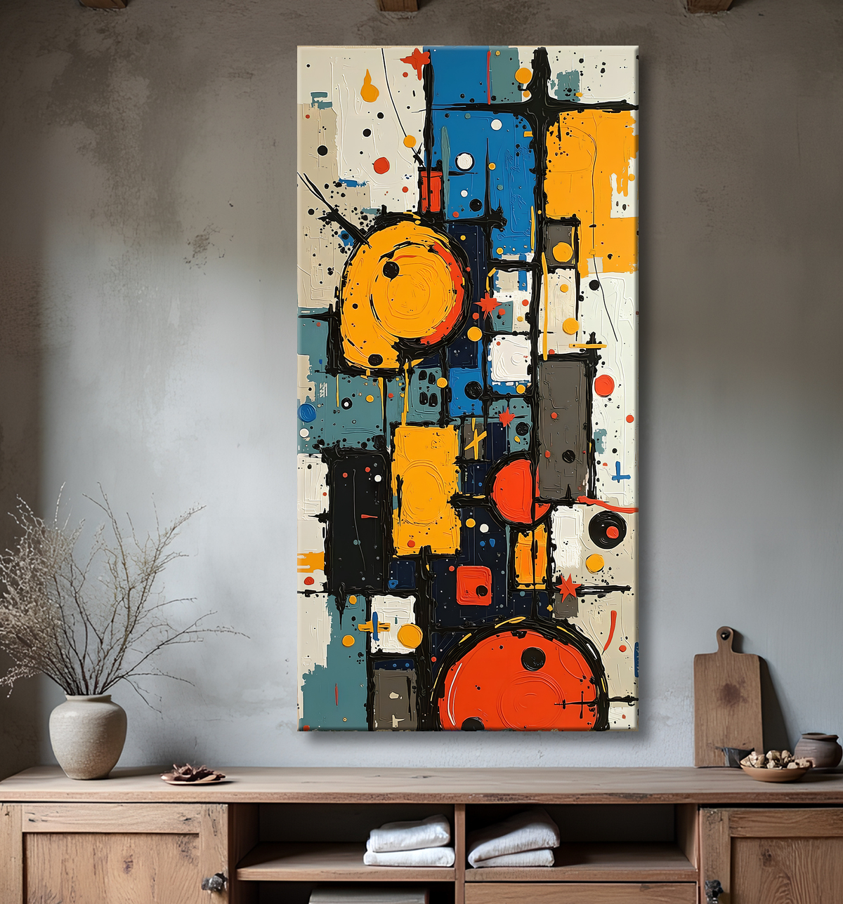 Tableau abstrait moderne et coloré Made in France avec decor