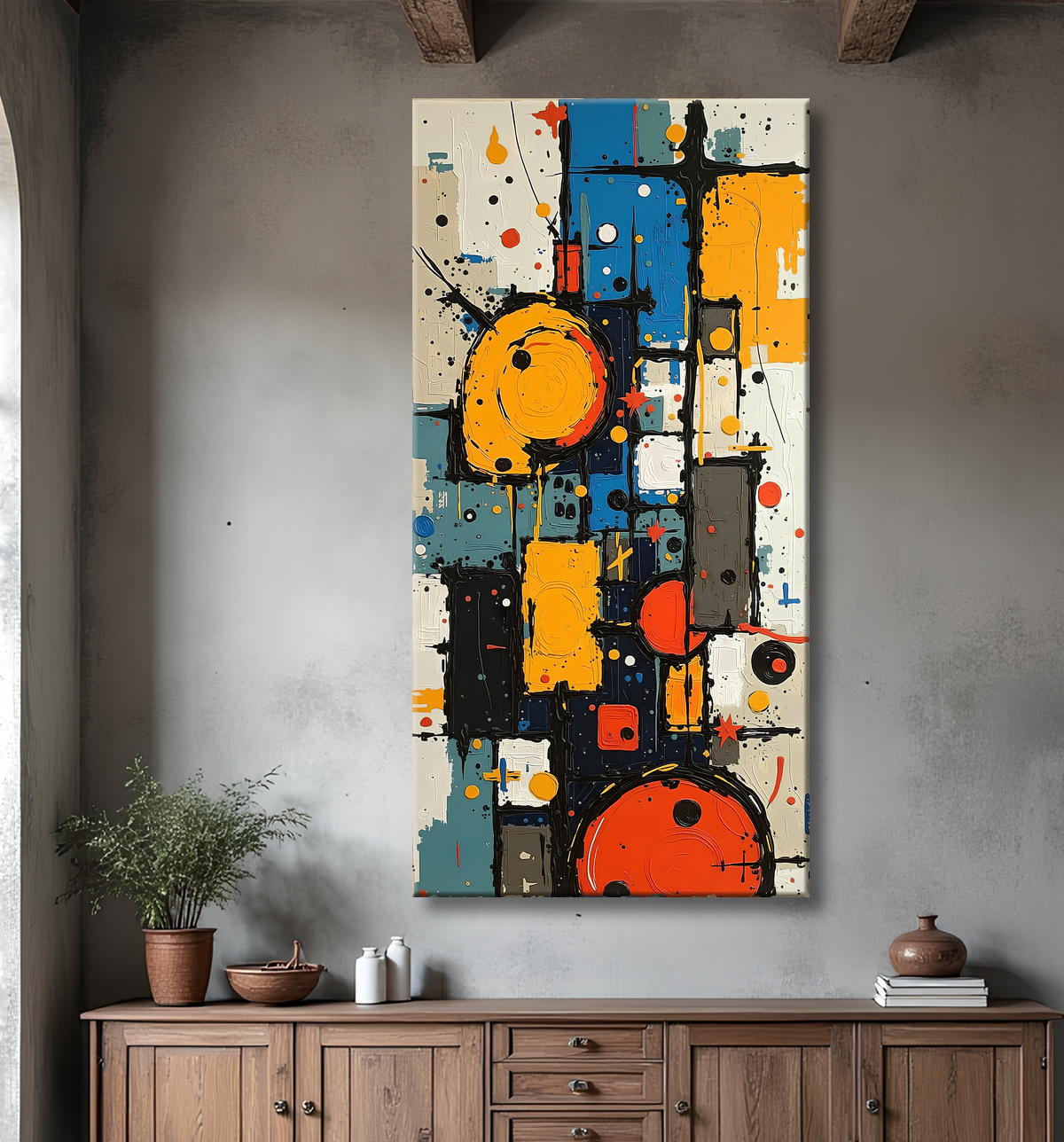 Tableau abstrait moderne et coloré Made in France avec decor