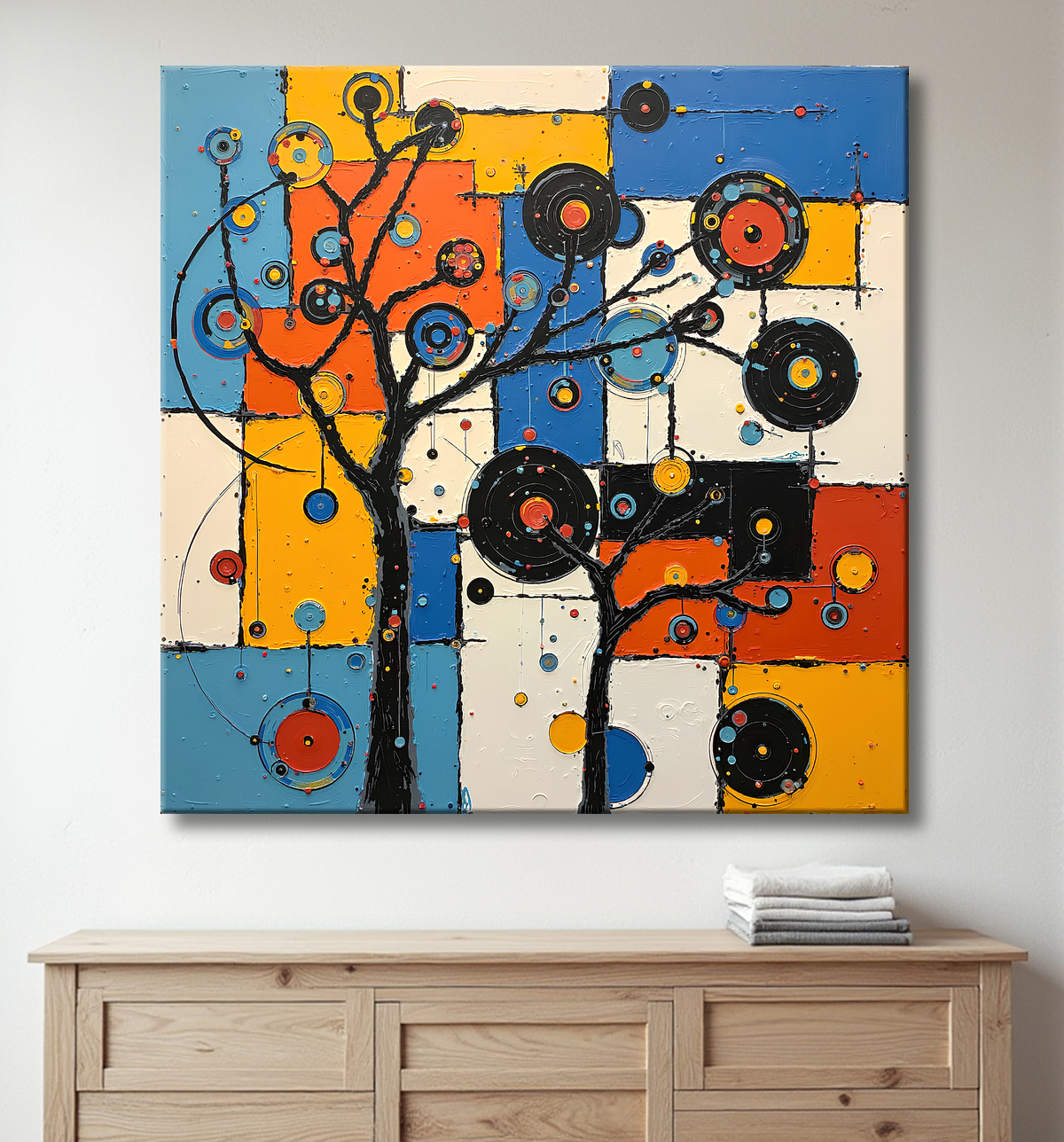 Tableau abstrait moderne et coloré Made in France avec decor