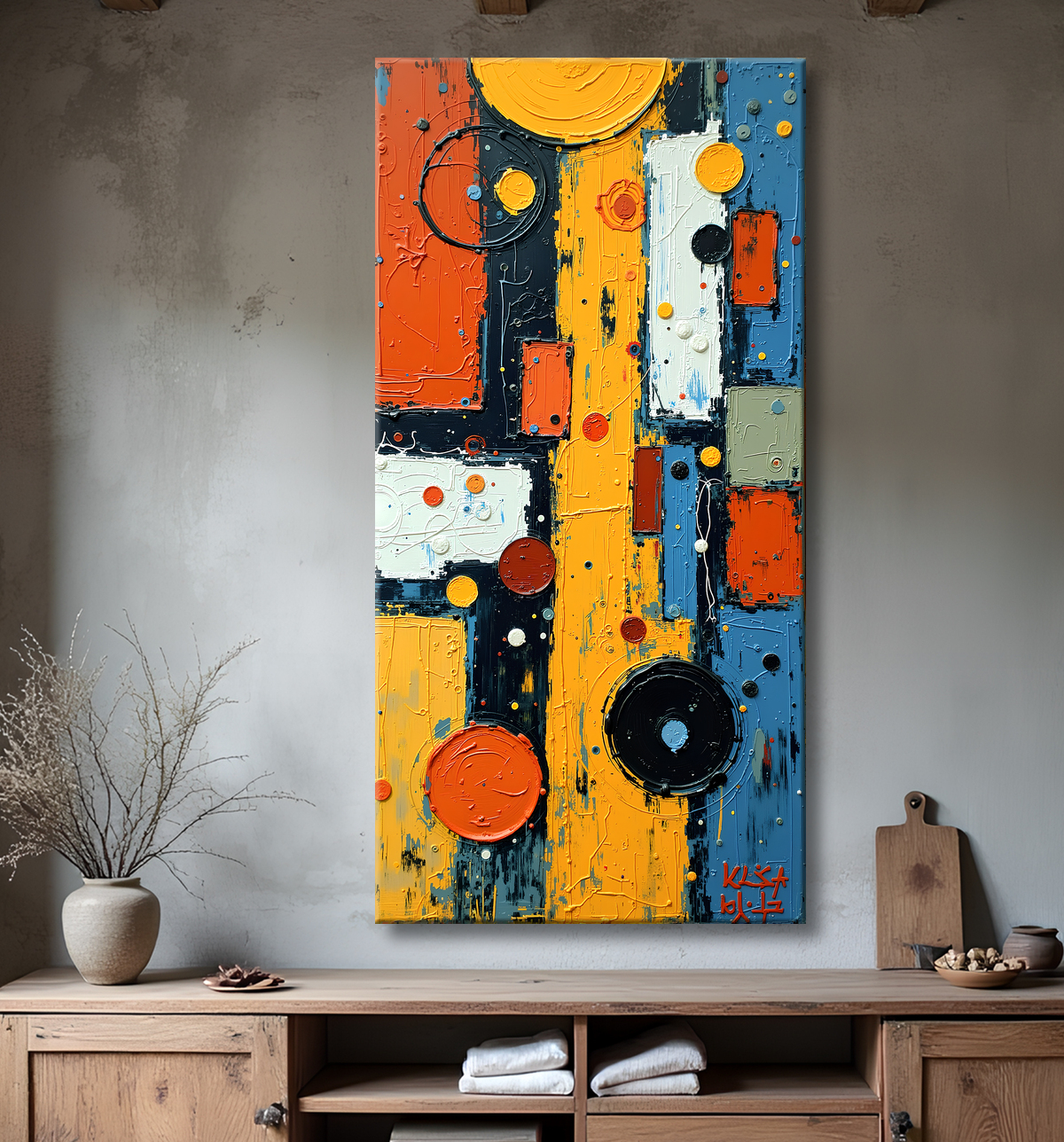 Tableau abstrait moderne et coloré Made in France avec decor