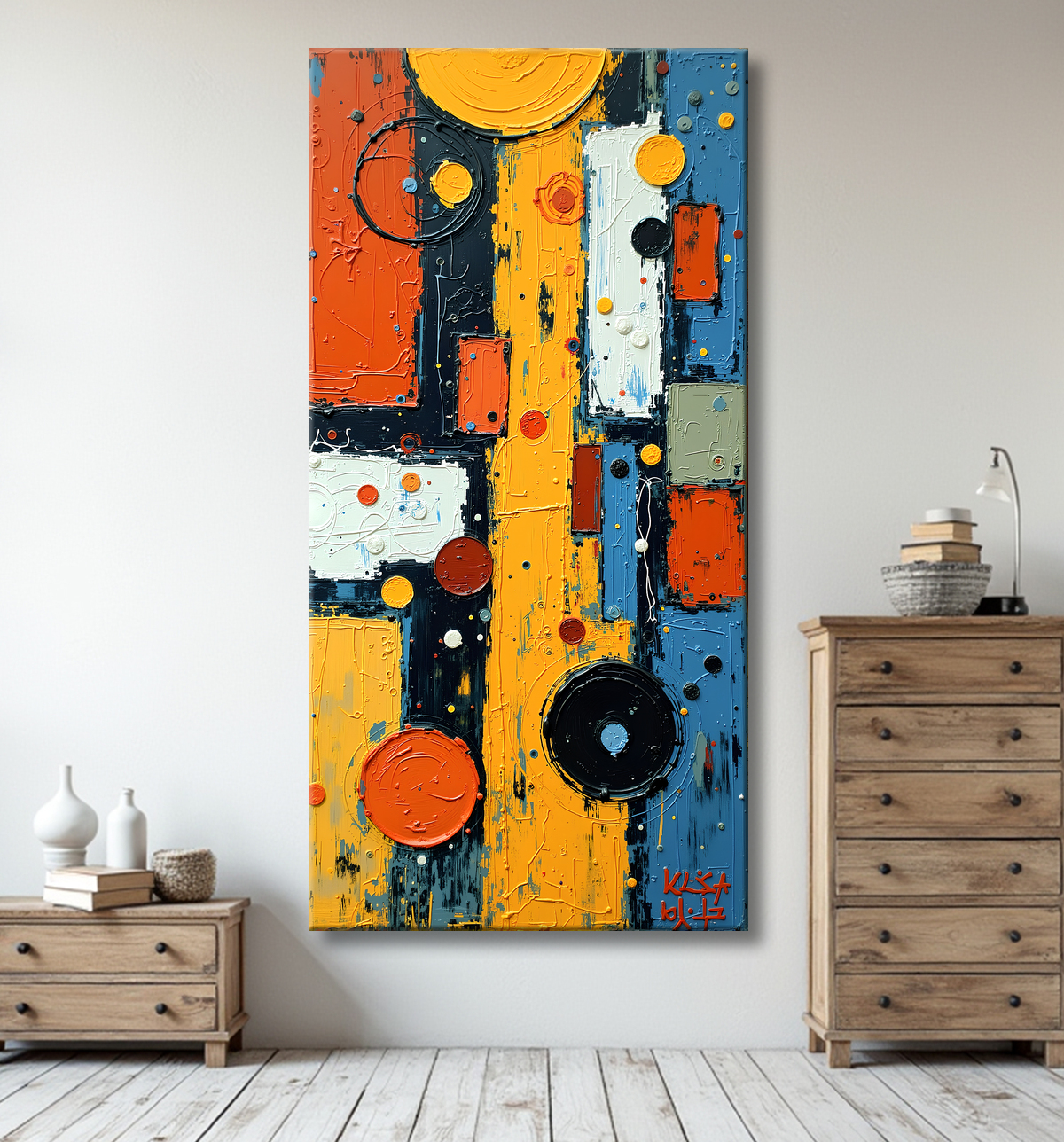 Tableau abstrait moderne et coloré Made in France avec decor