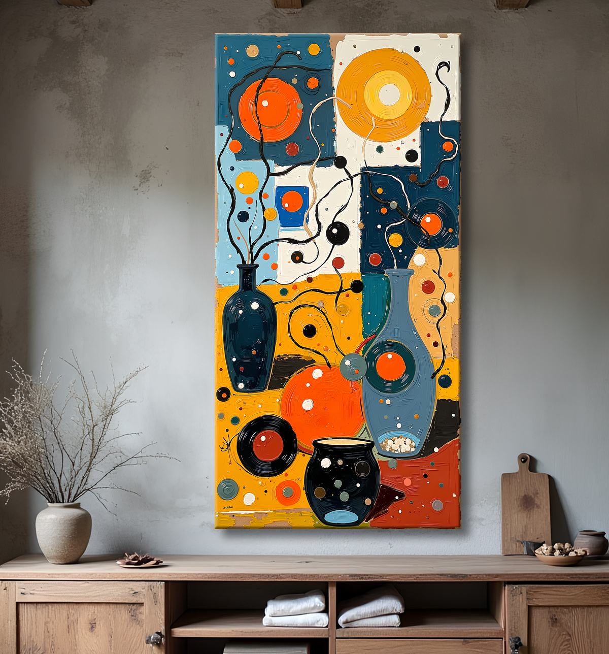 Tableau abstrait moderne et coloré Made in France avec decor
