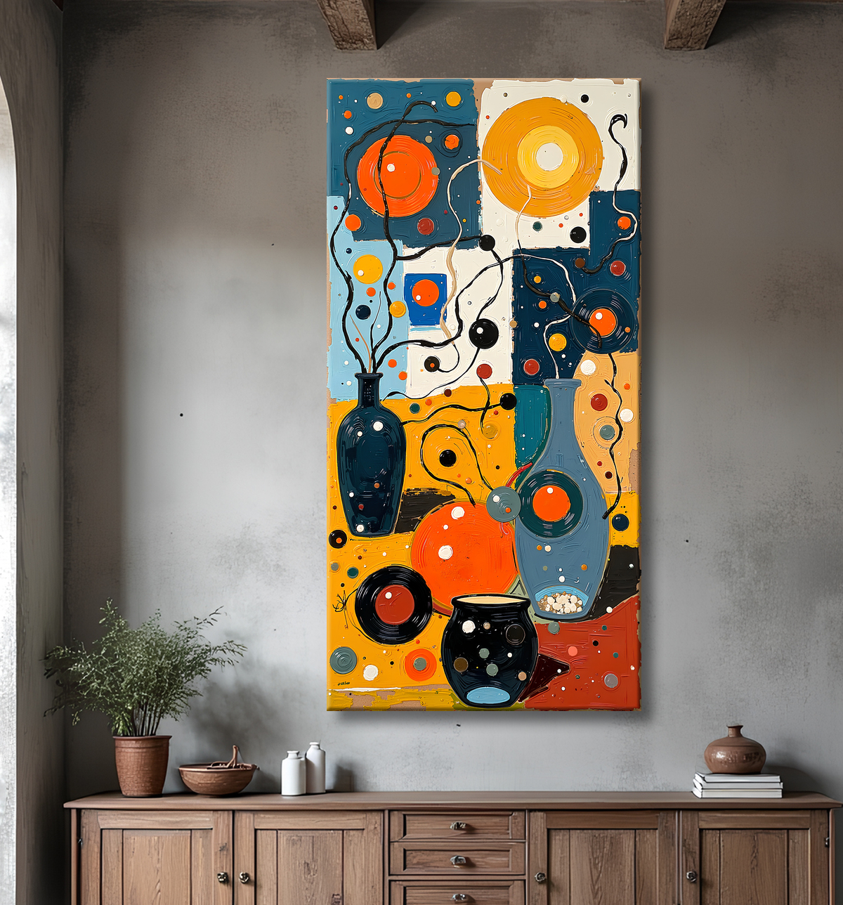 Tableau abstrait moderne et coloré Made in France avec decor