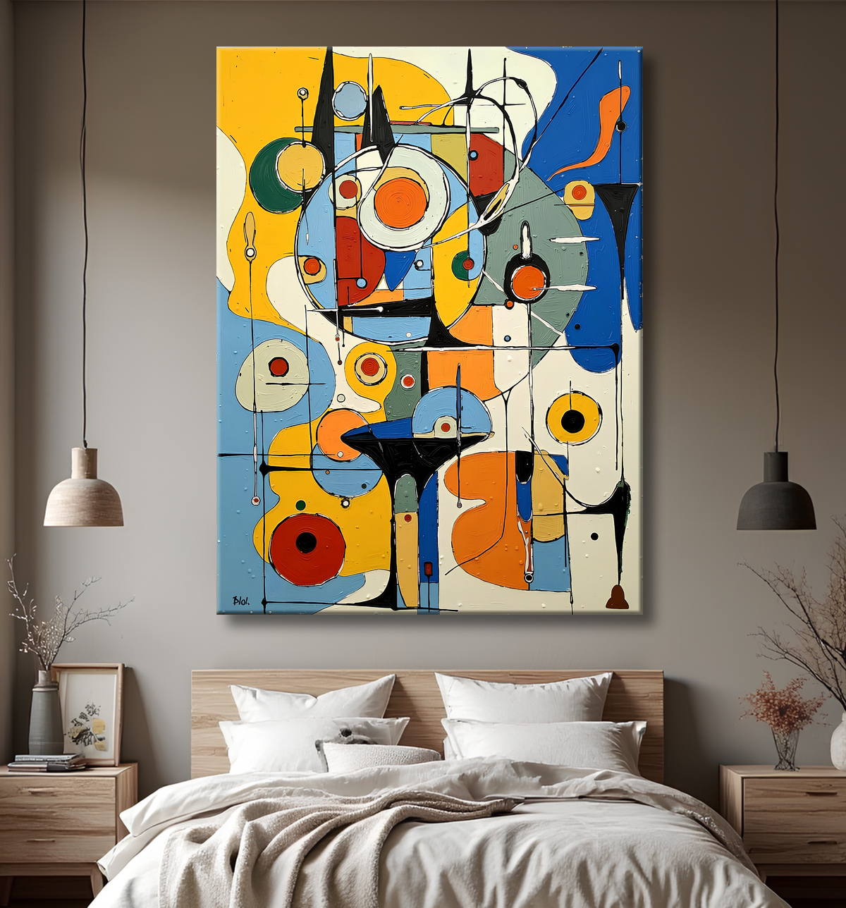 Tableau abstrait moderne et coloré Made in France avec decor