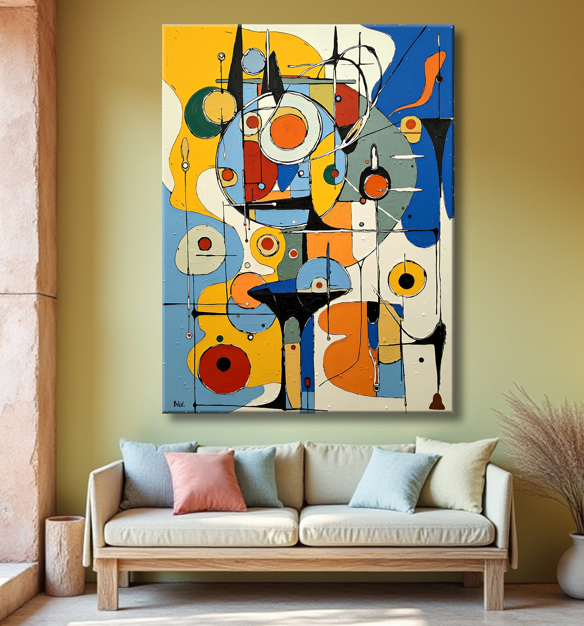 Tableau abstrait moderne et coloré Made in France avec decor