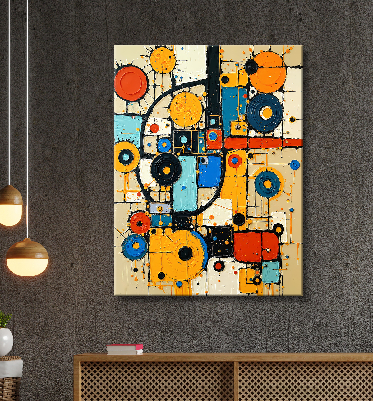 Tableau abstrait moderne et coloré Made in France avec decor