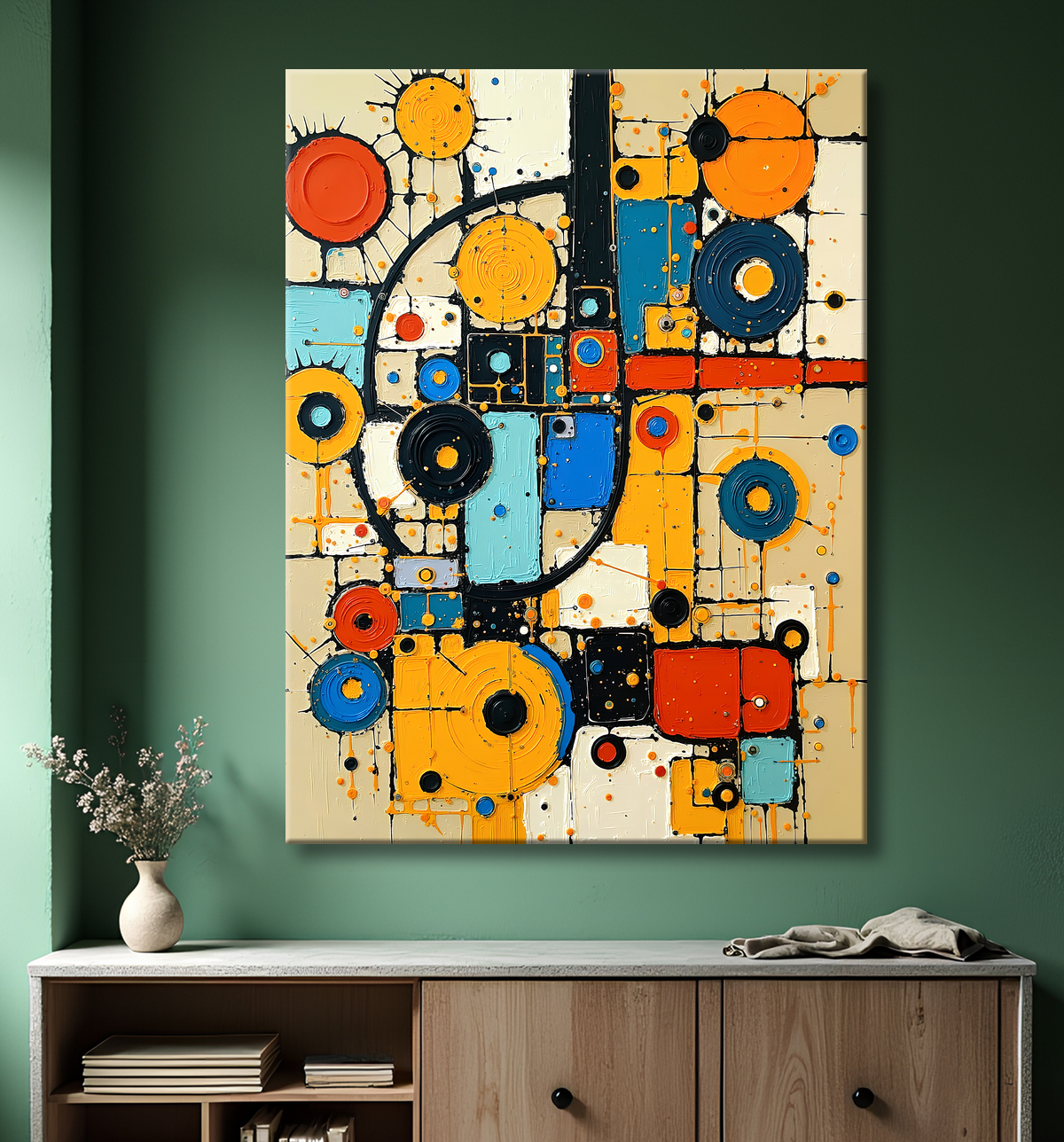 Tableau abstrait moderne et coloré Made in France avec decor