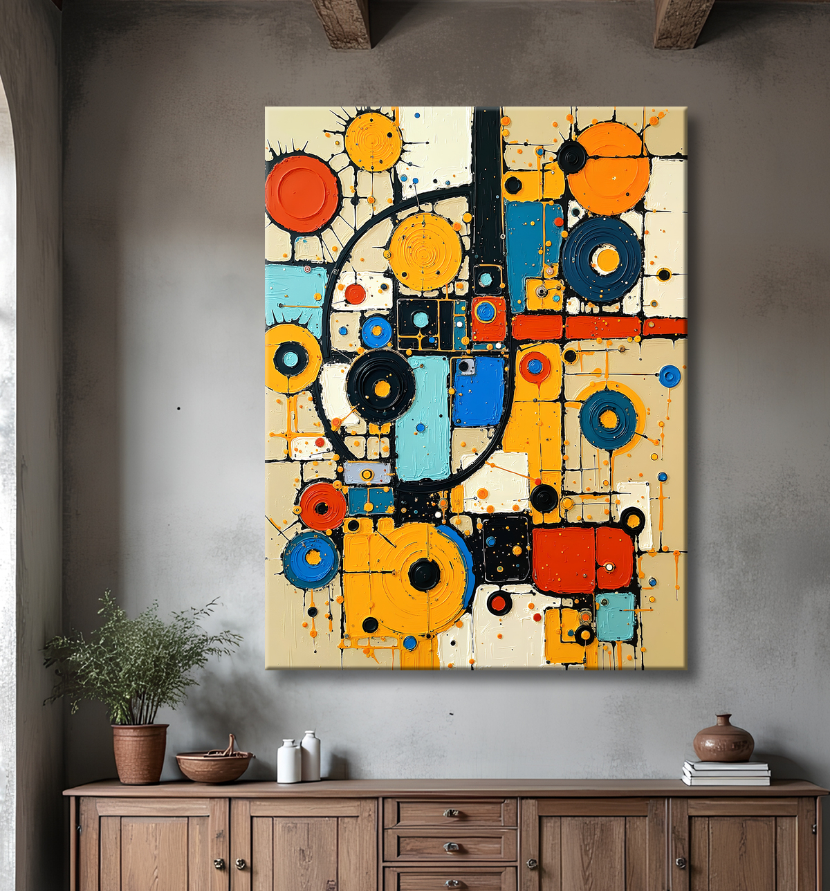 Tableau abstrait moderne et coloré Made in France avec decor