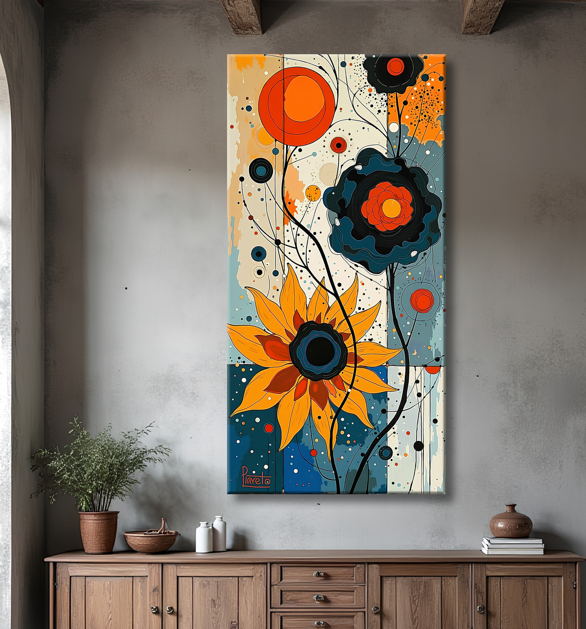 Tableau abstrait moderne et coloré Made in France avec decor