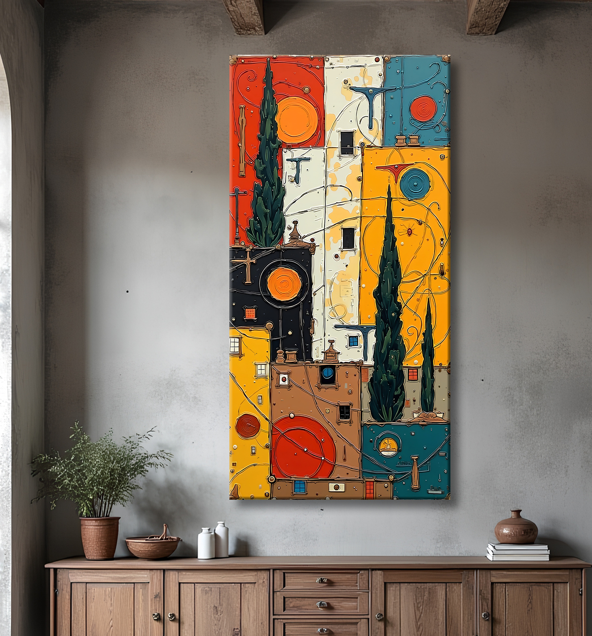 Tableau abstrait moderne et coloré Made in France avec decor