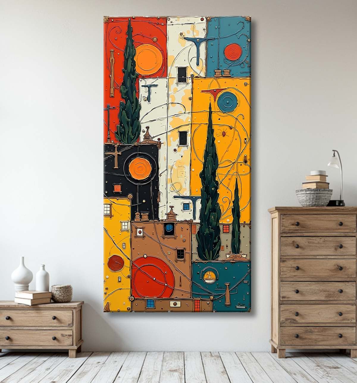 Tableau abstrait moderne et coloré Made in France avec decor