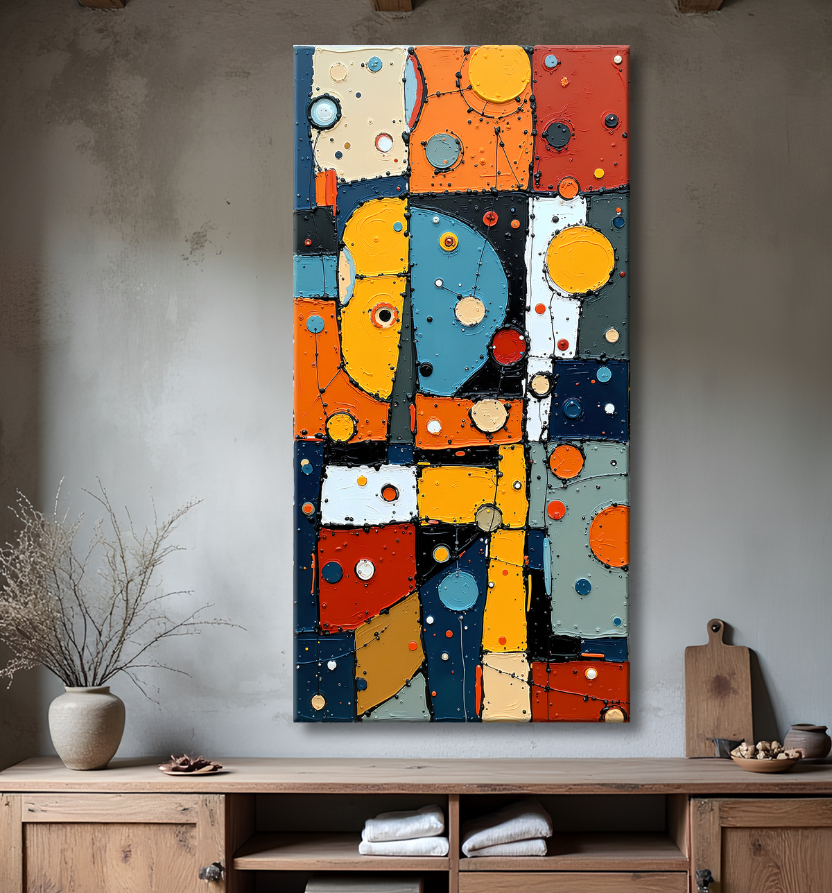 Tableau abstrait moderne et coloré Made in France avec decor