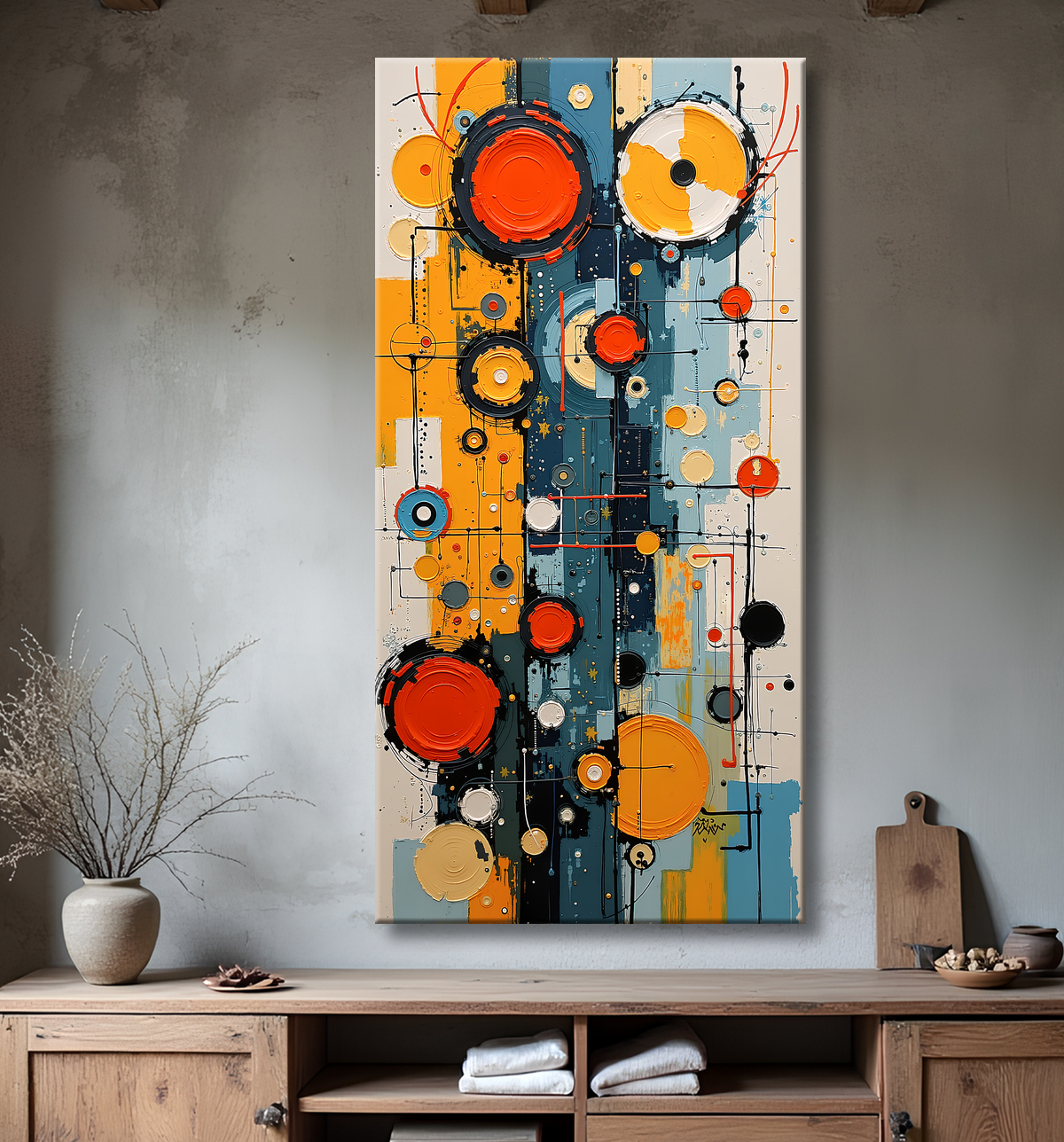 Tableau abstrait moderne et coloré Made in France avec decor