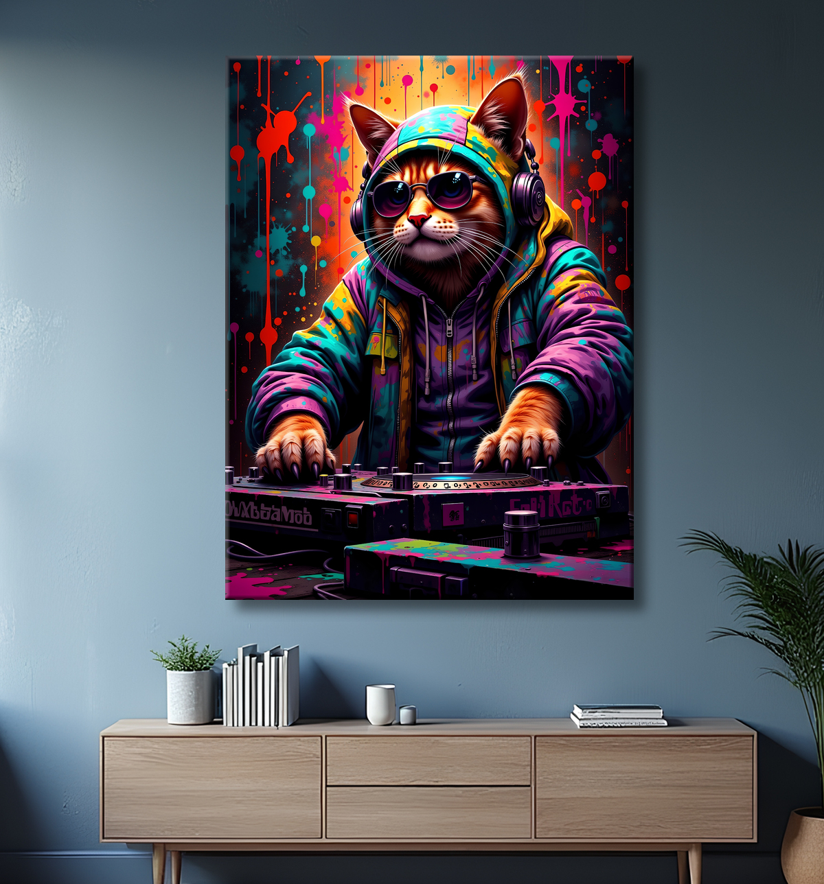 Tableau chat graffiti - Art mural urbain pop et artistique avec decor