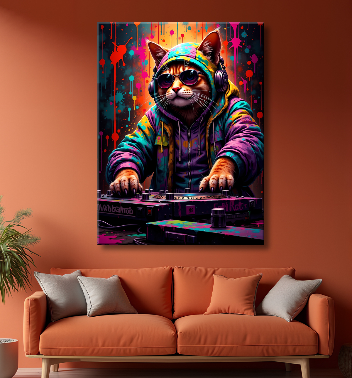 Tableau chat graffiti - Art mural urbain pop et artistique avec decor