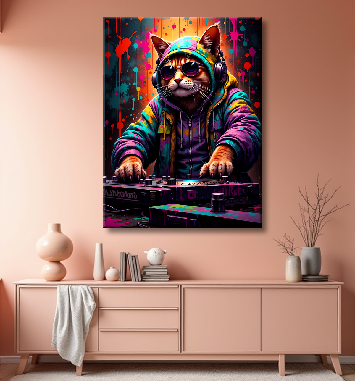 Tableau chat graffiti - Art mural urbain pop et artistique avec decor